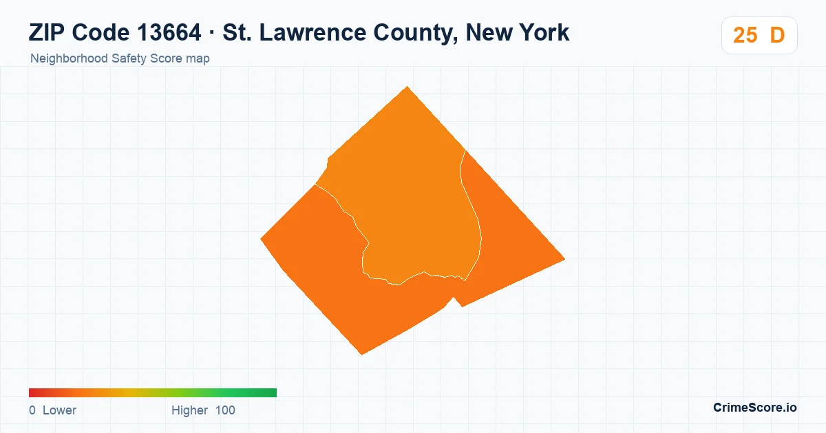 ZIP Code 13664 in St. Lawrence County, New York neighborhood Safety Score map