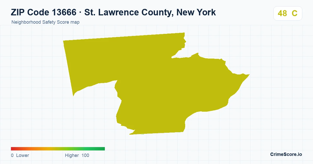 ZIP Code 13666 in St. Lawrence County, New York neighborhood Safety Score map