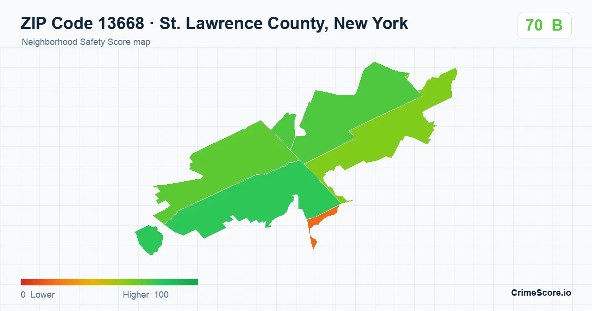 ZIP Code 13668 in St. Lawrence County, New York neighborhood Safety Score map