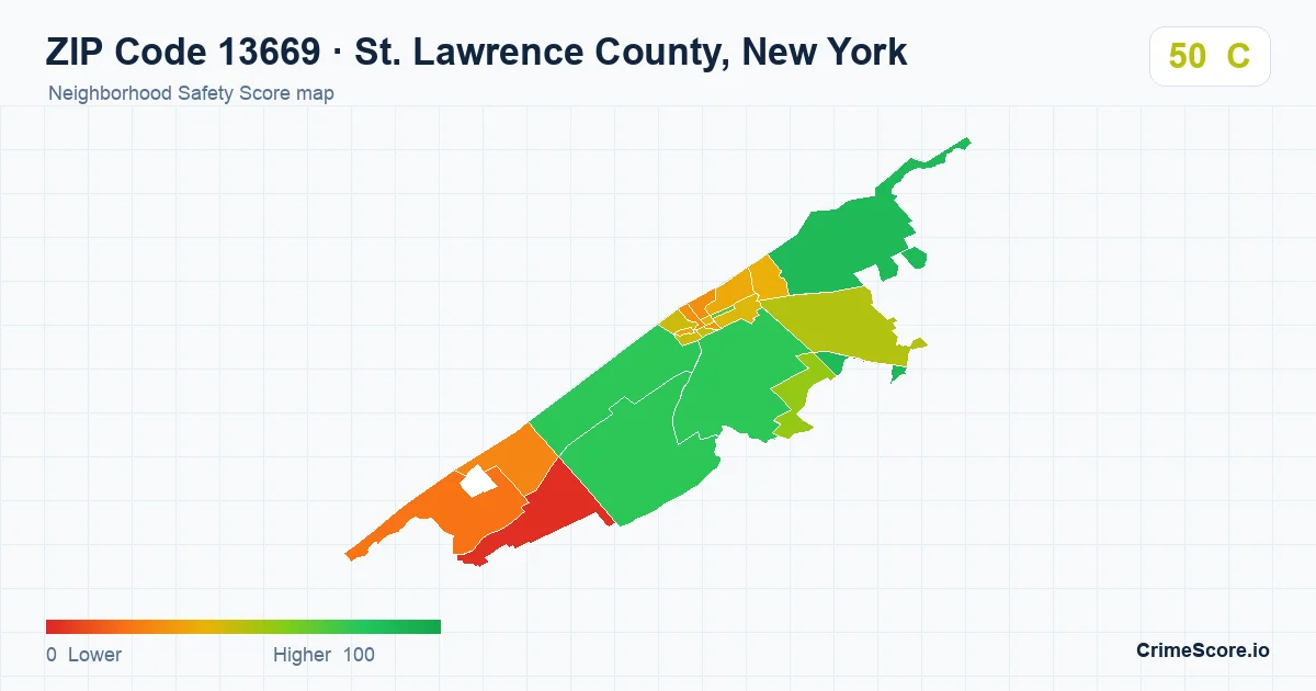 ZIP Code 13669 in St. Lawrence County, New York neighborhood Safety Score map