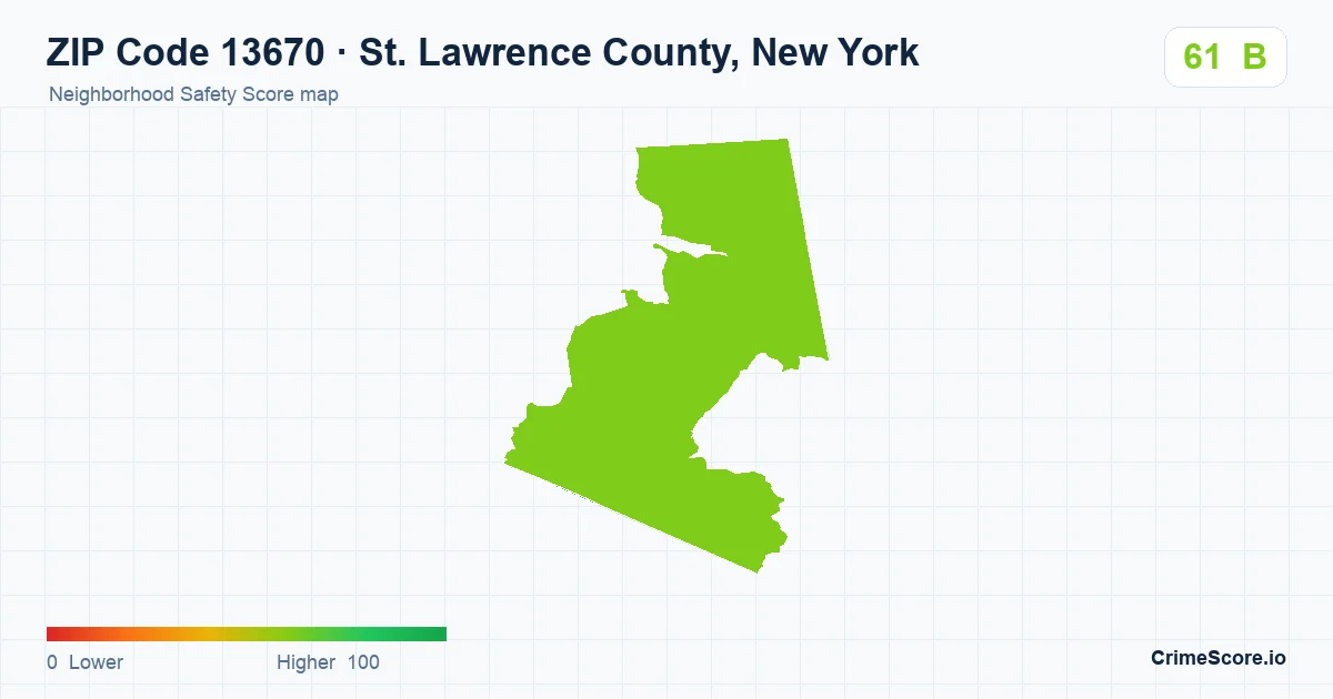 ZIP Code 13670 in St. Lawrence County, New York neighborhood Safety Score map