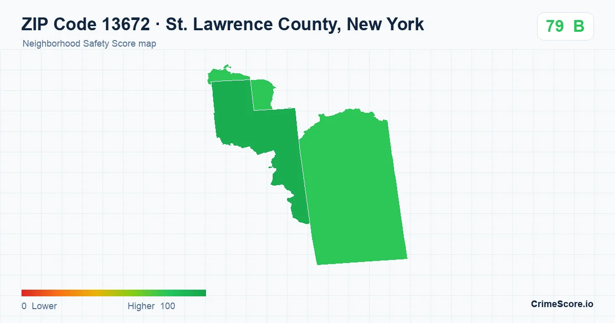 ZIP Code 13672 in St. Lawrence County, New York neighborhood Safety Score map