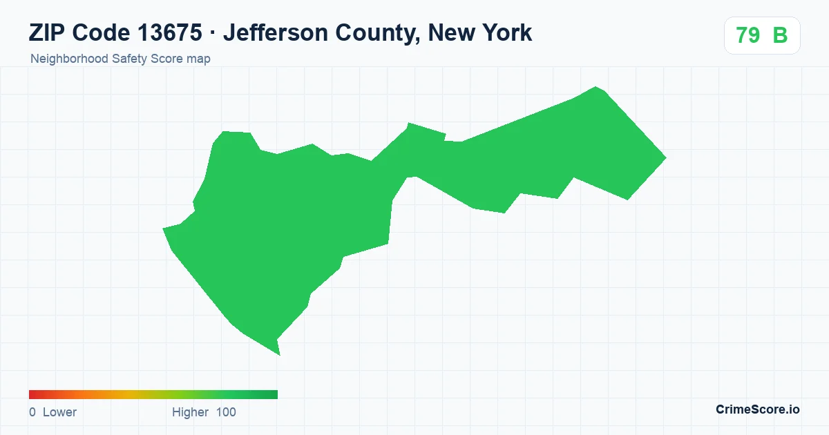 ZIP Code 13675 in Jefferson County, New York neighborhood Safety Score map