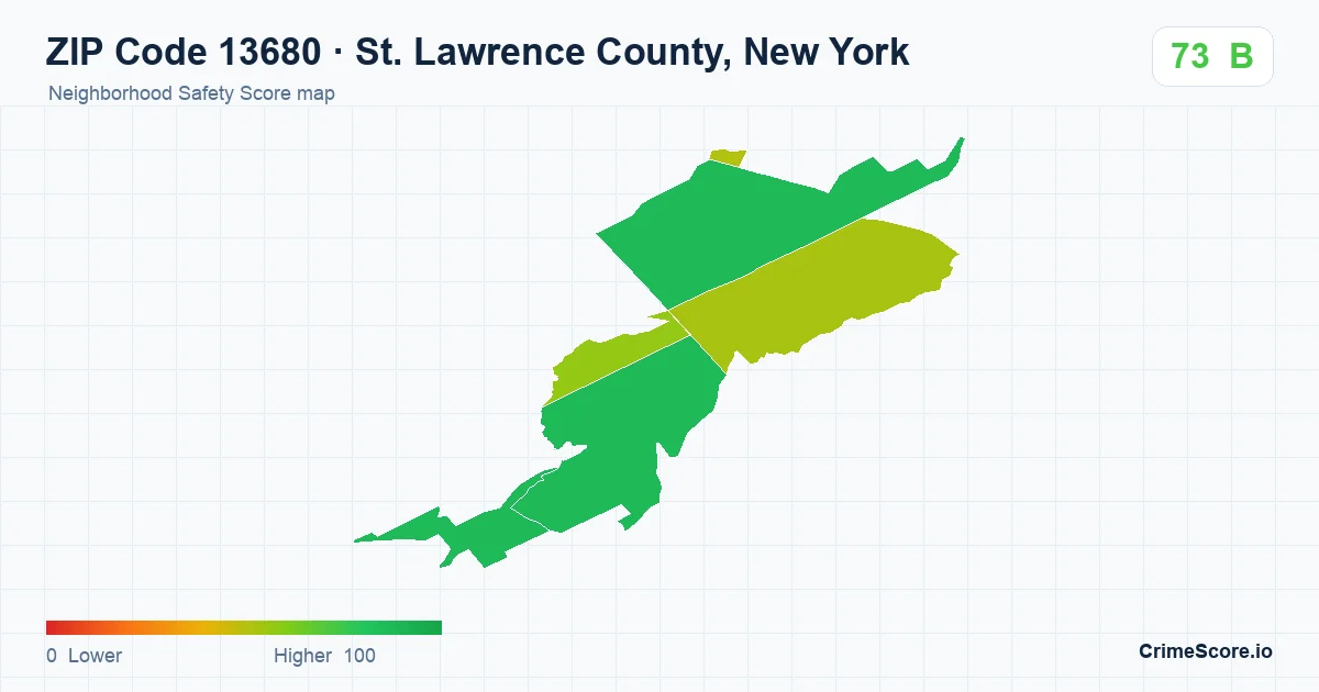 ZIP Code 13680 in St. Lawrence County, New York neighborhood Safety Score map
