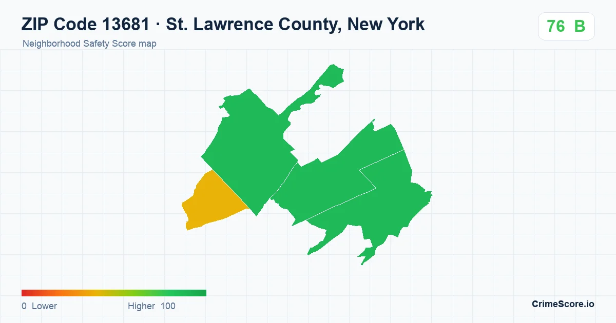 ZIP Code 13681 in St. Lawrence County, New York neighborhood Safety Score map