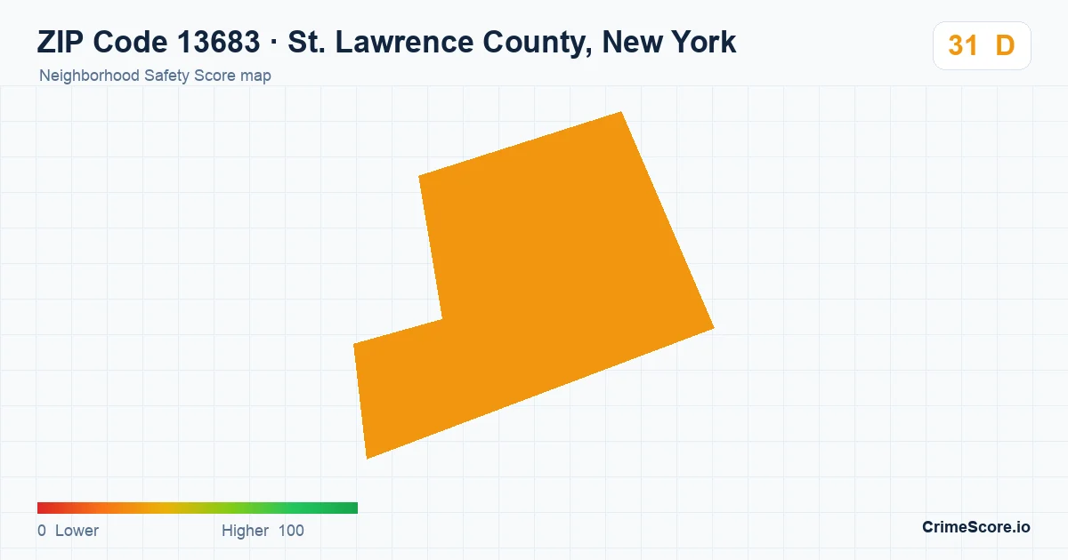 ZIP Code 13683 in St. Lawrence County, New York neighborhood Safety Score map