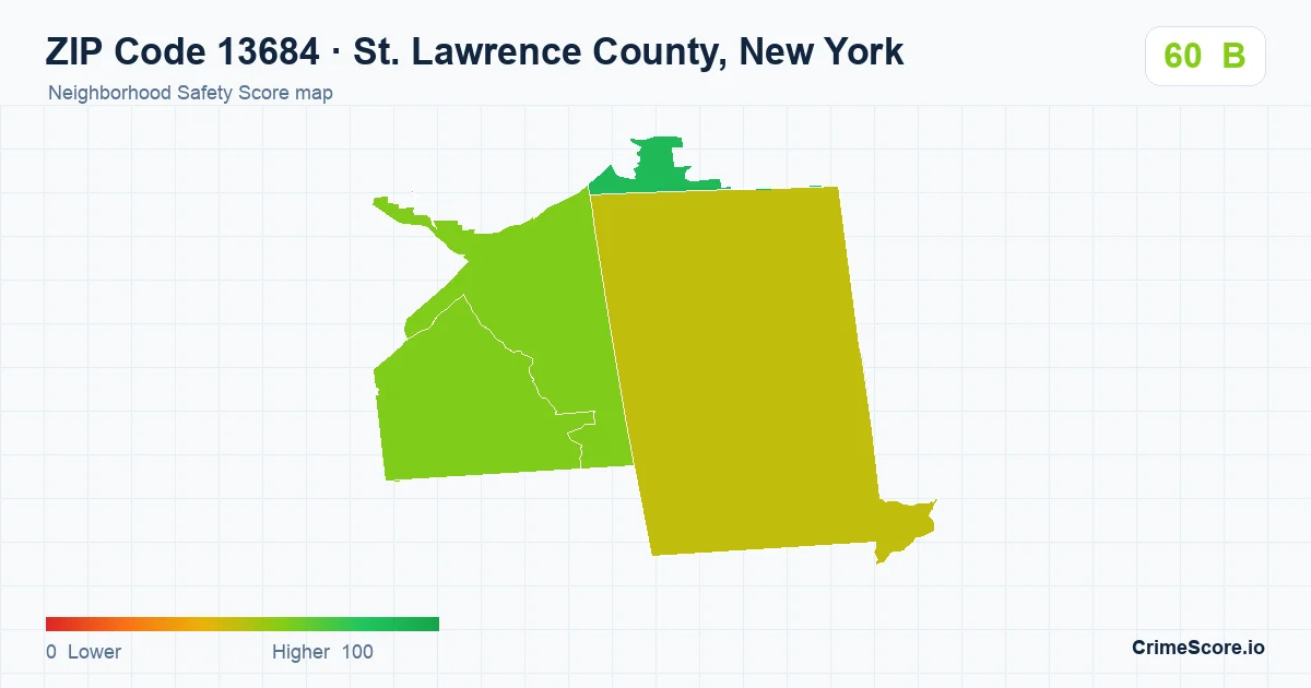 ZIP Code 13684 in St. Lawrence County, New York neighborhood Safety Score map