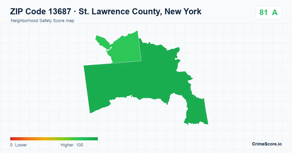 ZIP Code 13687 in St. Lawrence County, New York neighborhood Safety Score map