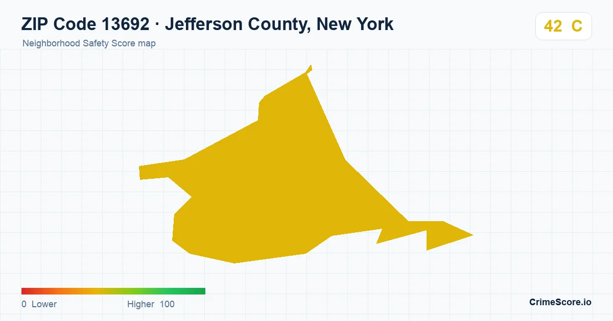 ZIP Code 13692 in Jefferson County, New York neighborhood Safety Score map