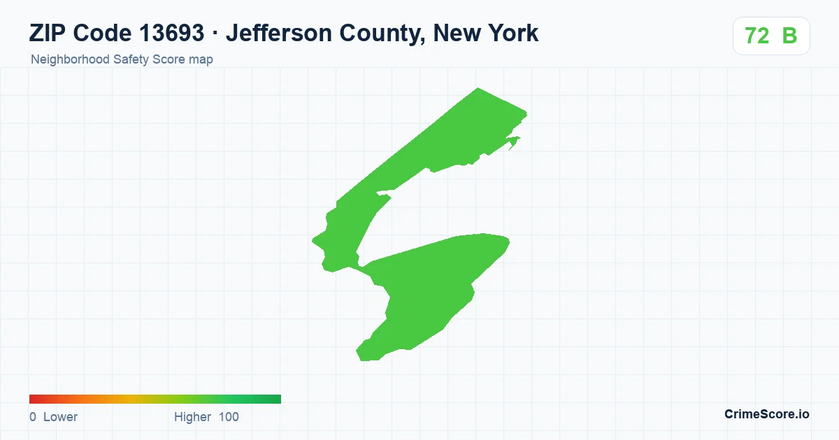 ZIP Code 13693 in Jefferson County, New York neighborhood Safety Score map