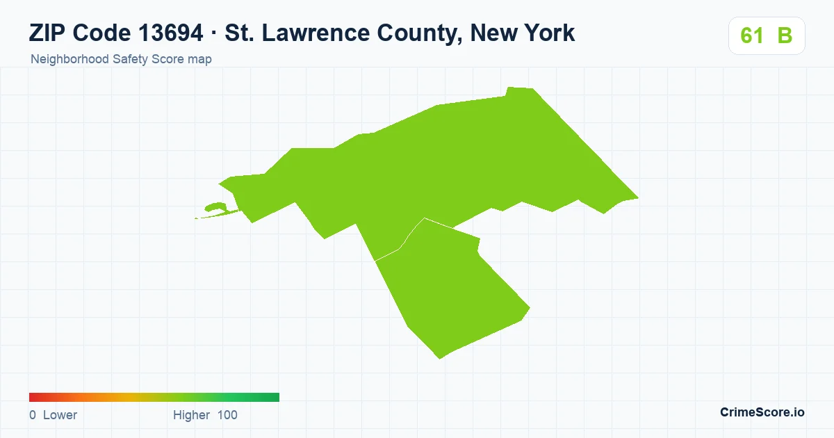 ZIP Code 13694 in St. Lawrence County, New York neighborhood Safety Score map