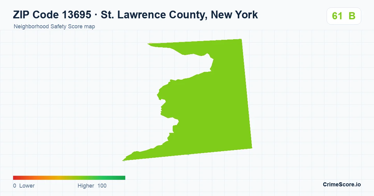 ZIP Code 13695 in St. Lawrence County, New York neighborhood Safety Score map
