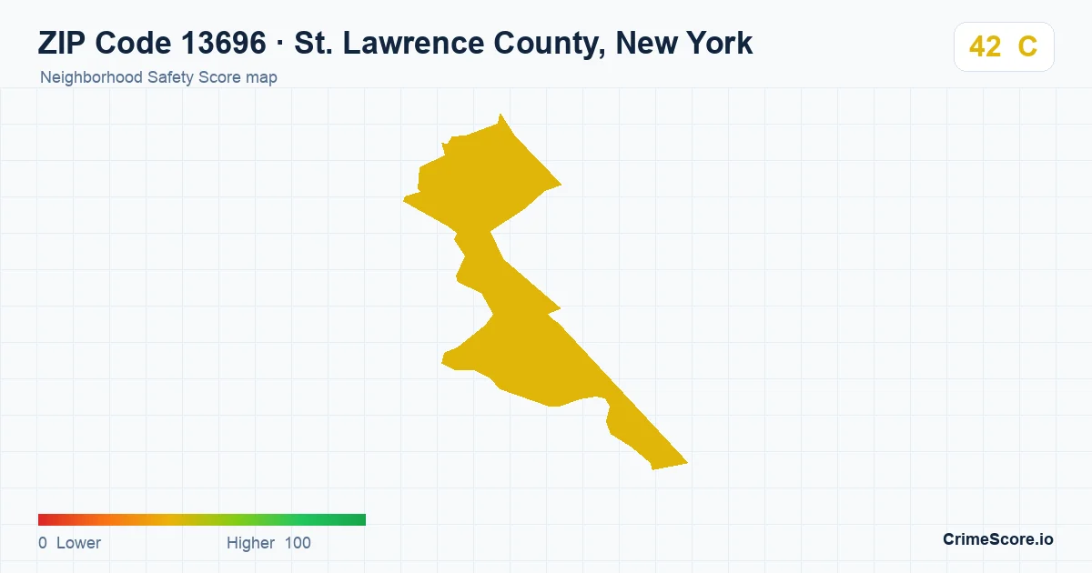 ZIP Code 13696 in St. Lawrence County, New York neighborhood Safety Score map