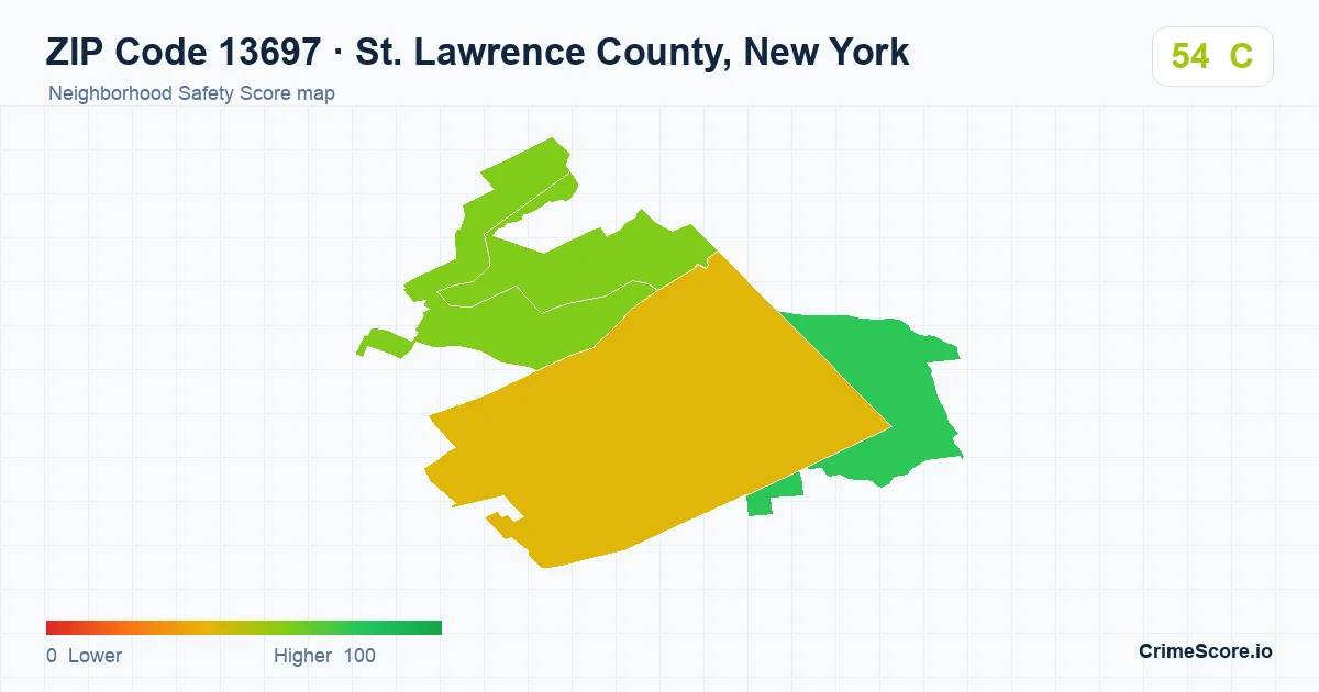 ZIP Code 13697 in St. Lawrence County, New York neighborhood Safety Score map