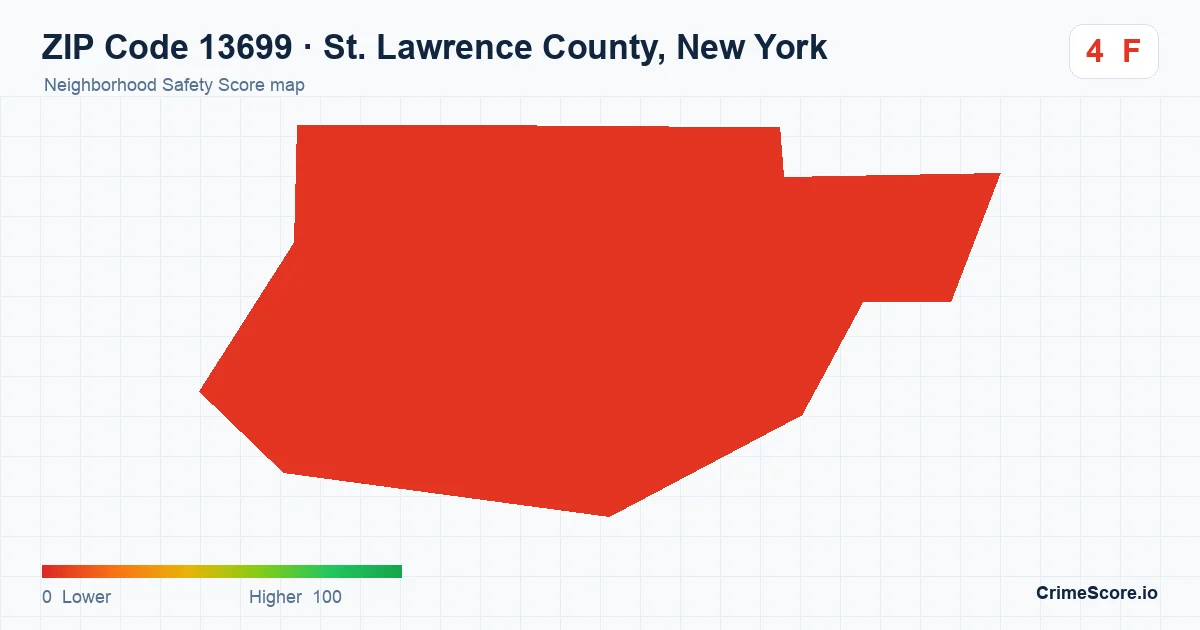 ZIP Code 13699 in St. Lawrence County, New York neighborhood Safety Score map