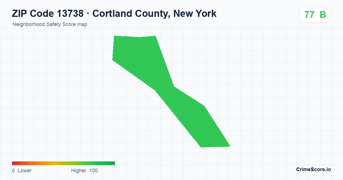 ZIP Code 13738 in Cortland County, New York neighborhood Safety Score map