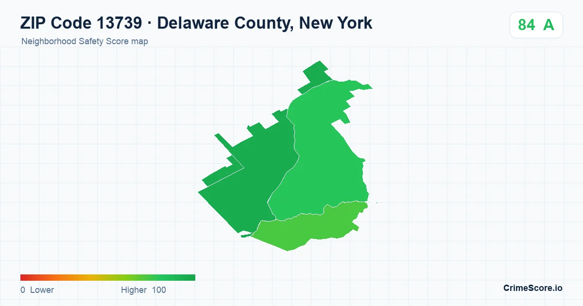 ZIP Code 13739 in Delaware County, New York neighborhood Safety Score map