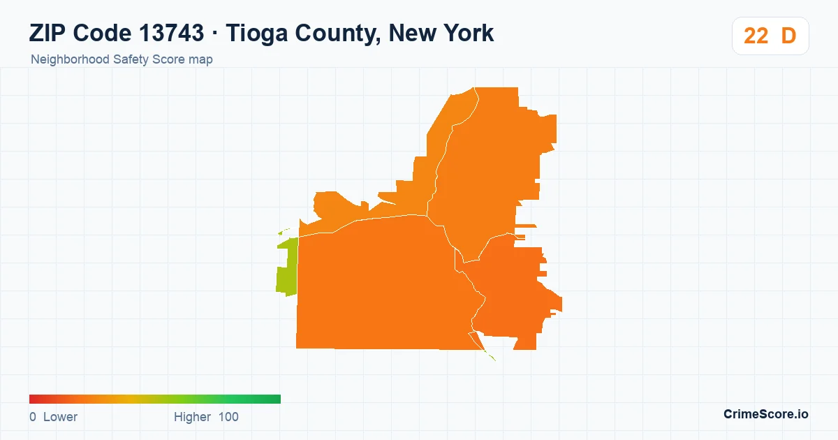 ZIP Code 13743 in Tioga County, New York neighborhood Safety Score map