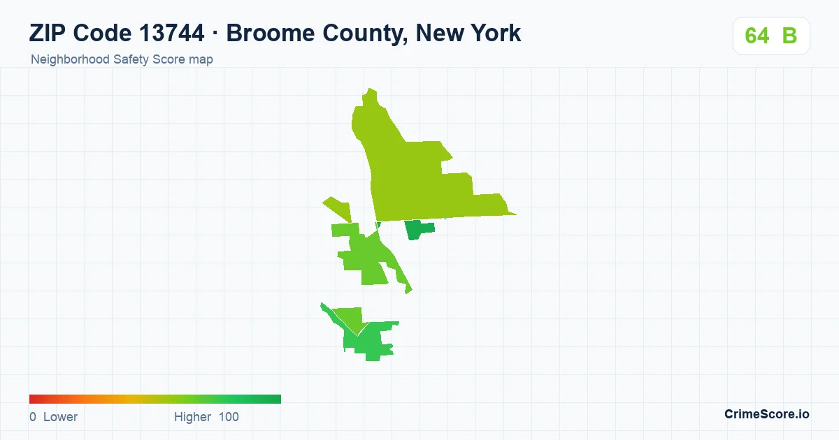 ZIP Code 13744 in Broome County, New York neighborhood Safety Score map