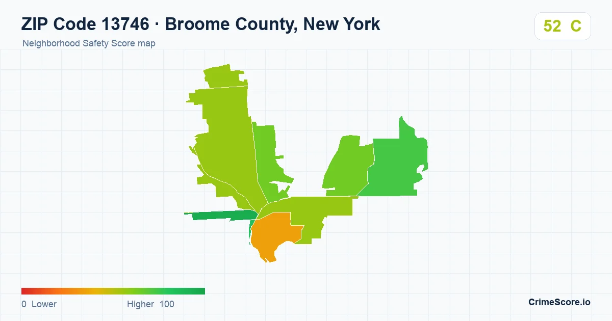 ZIP Code 13746 in Broome County, New York neighborhood Safety Score map