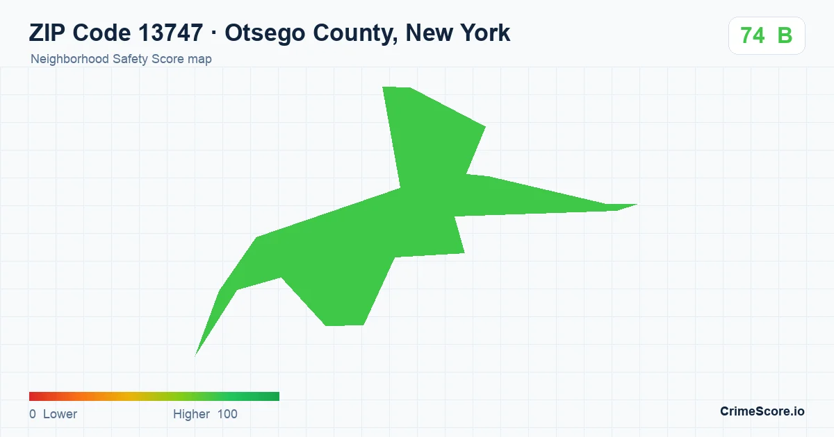 ZIP Code 13747 in Otsego County, New York neighborhood Safety Score map