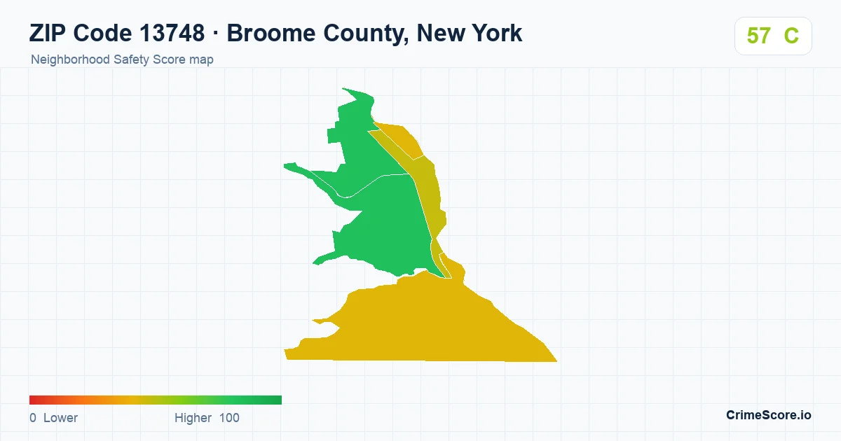 ZIP Code 13748 in Broome County, New York neighborhood Safety Score map