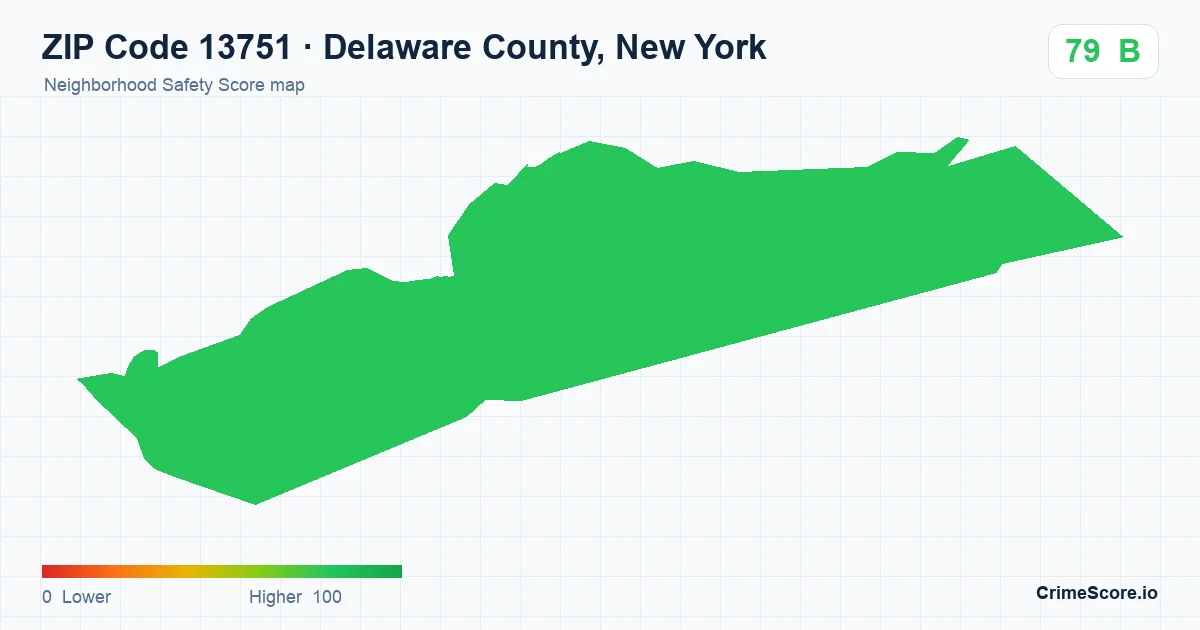 ZIP Code 13751 in Delaware County, New York neighborhood Safety Score map