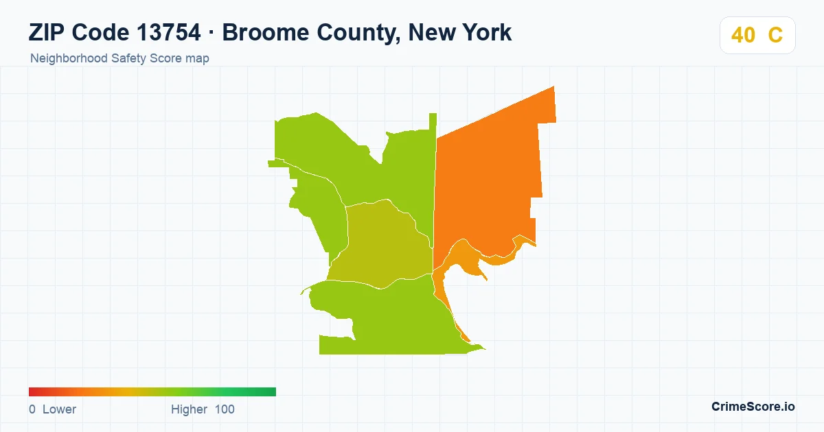 ZIP Code 13754 in Broome County, New York neighborhood Safety Score map