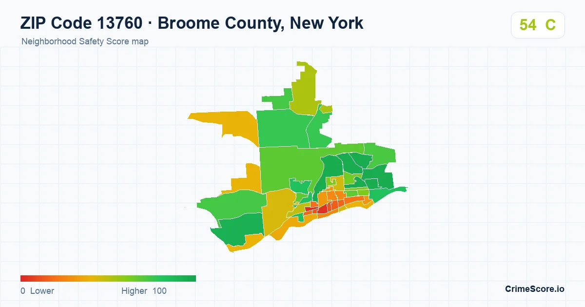 ZIP Code 13760 in Broome County, New York neighborhood Safety Score map