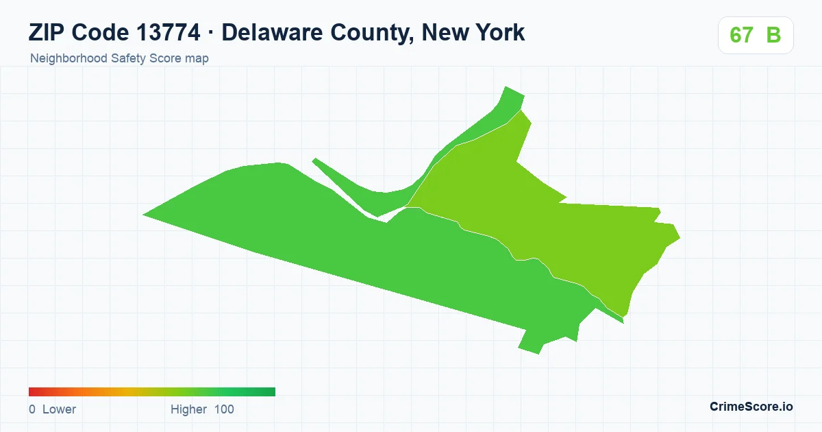 ZIP Code 13774 in Delaware County, New York neighborhood Safety Score map