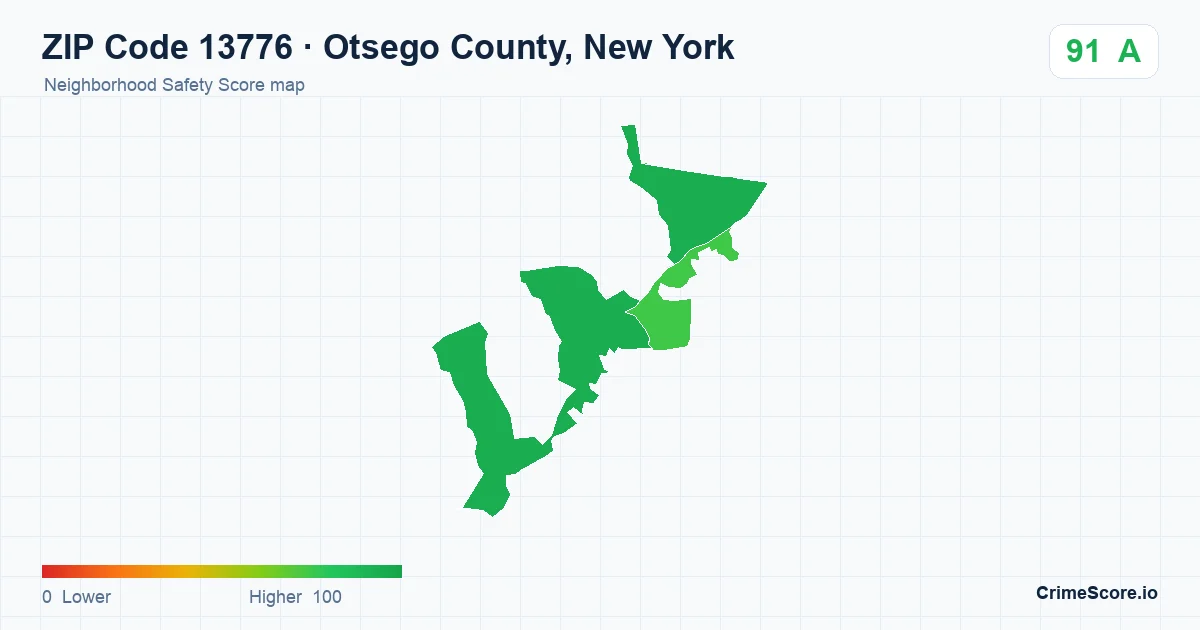 ZIP Code 13776 in Otsego County, New York neighborhood Safety Score map