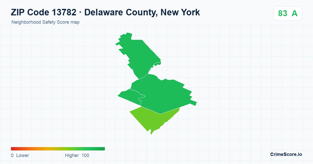 ZIP Code 13782 in Delaware County, New York neighborhood Safety Score map