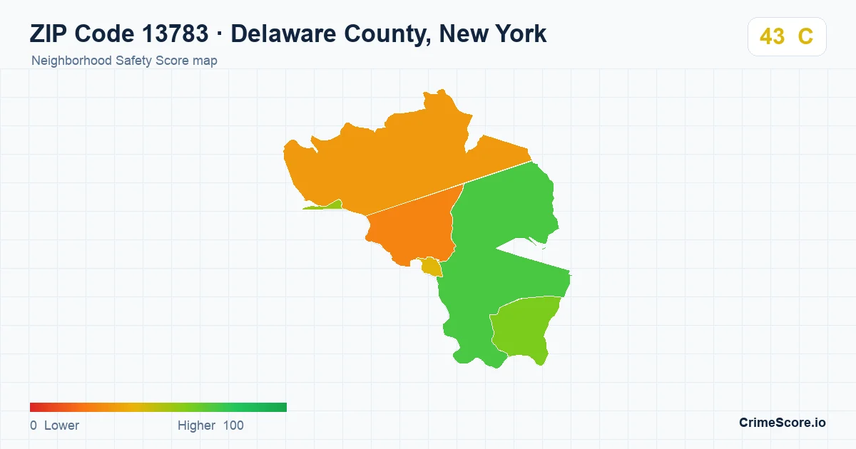 ZIP Code 13783 in Delaware County, New York neighborhood Safety Score map