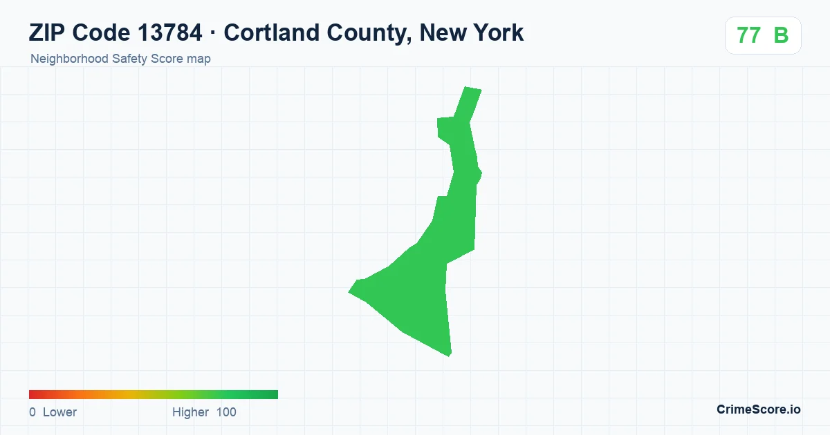 ZIP Code 13784 in Cortland County, New York neighborhood Safety Score map