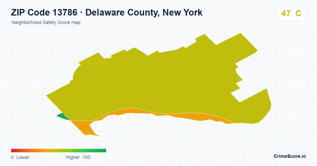 ZIP Code 13786 in Delaware County, New York neighborhood Safety Score map