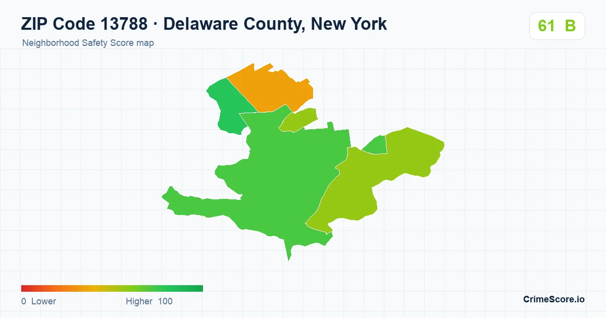 ZIP Code 13788 in Delaware County, New York neighborhood Safety Score map