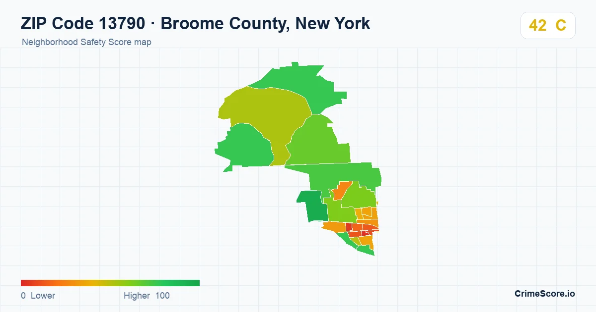 ZIP Code 13790 in Broome County, New York neighborhood Safety Score map