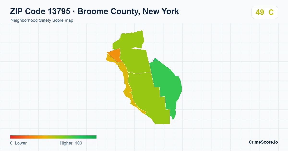 ZIP Code 13795 in Broome County, New York neighborhood Safety Score map