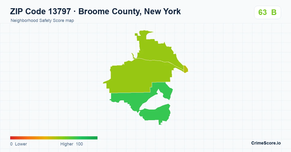 ZIP Code 13797 in Broome County, New York neighborhood Safety Score map