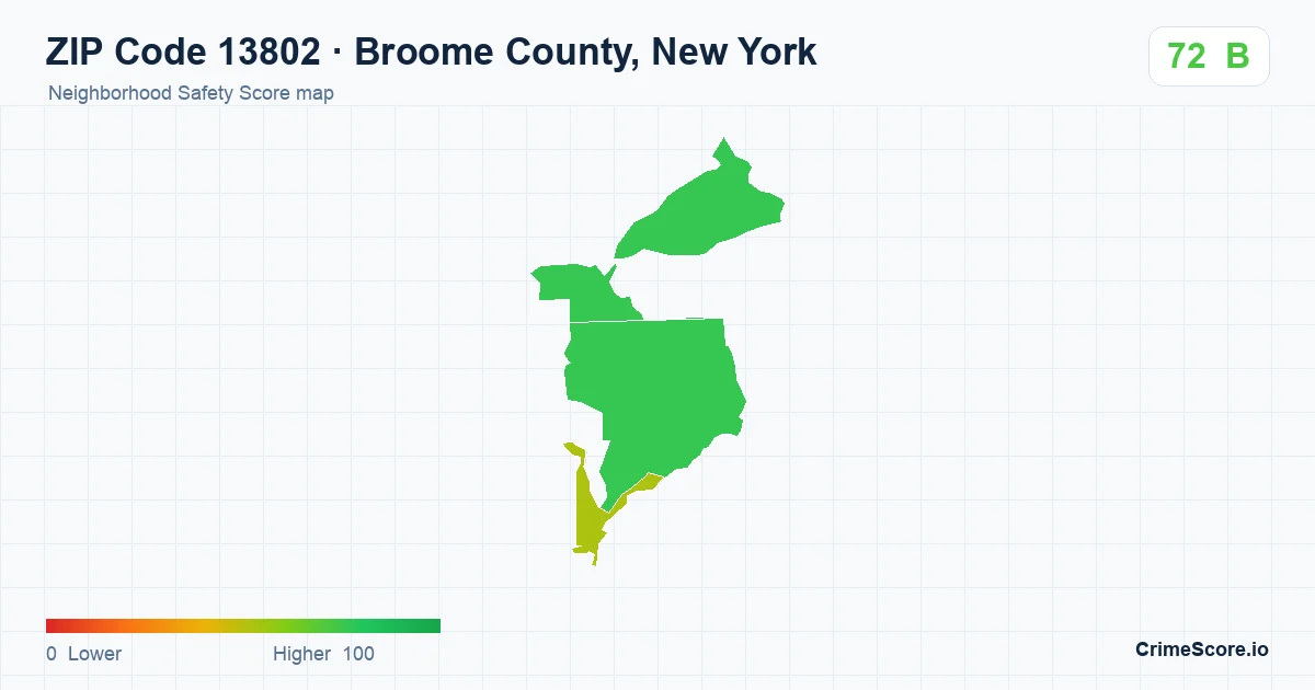 ZIP Code 13802 in Broome County, New York neighborhood Safety Score map