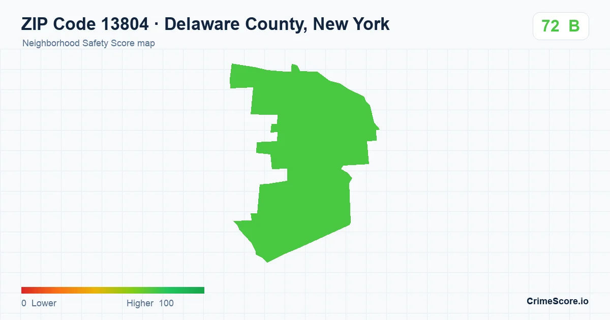ZIP Code 13804 in Delaware County, New York neighborhood Safety Score map