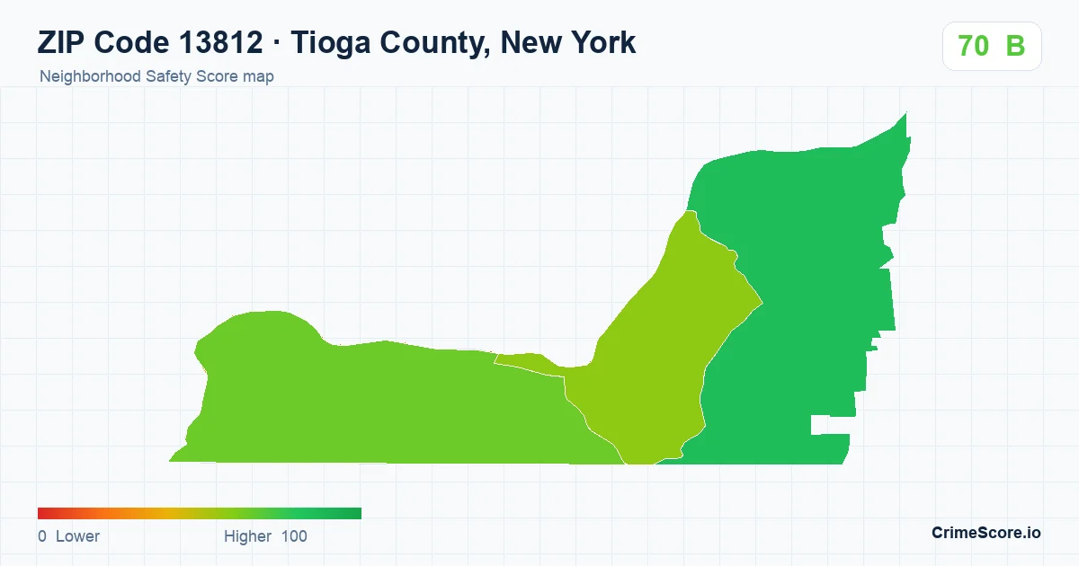 ZIP Code 13812 in Tioga County, New York neighborhood Safety Score map