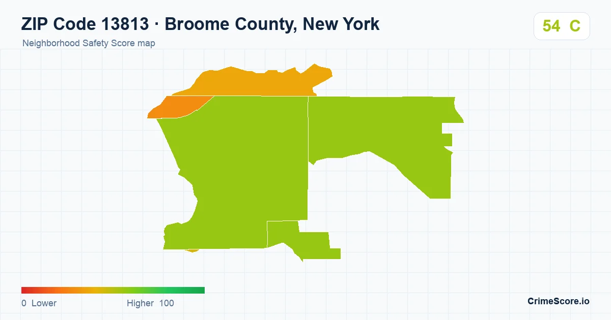 ZIP Code 13813 in Broome County, New York neighborhood Safety Score map
