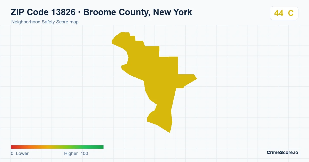 ZIP Code 13826 in Broome County, New York neighborhood Safety Score map