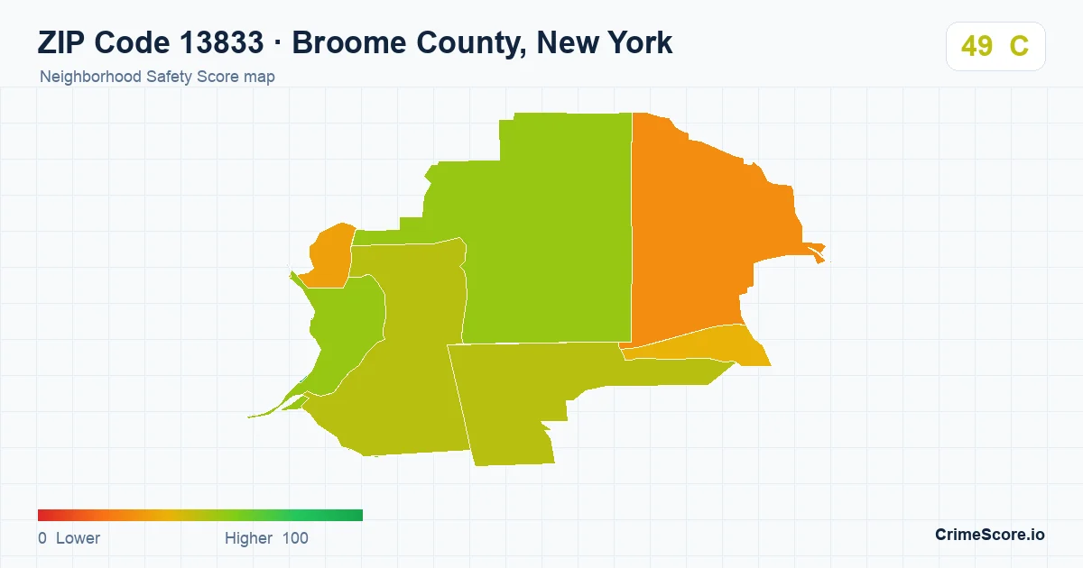 ZIP Code 13833 in Broome County, New York neighborhood Safety Score map