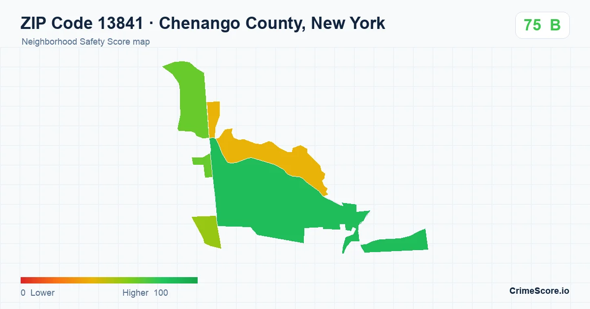 ZIP Code 13841 in Chenango County, New York neighborhood Safety Score map