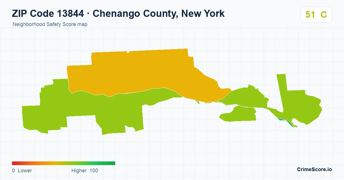 ZIP Code 13844 in Chenango County, New York neighborhood Safety Score map