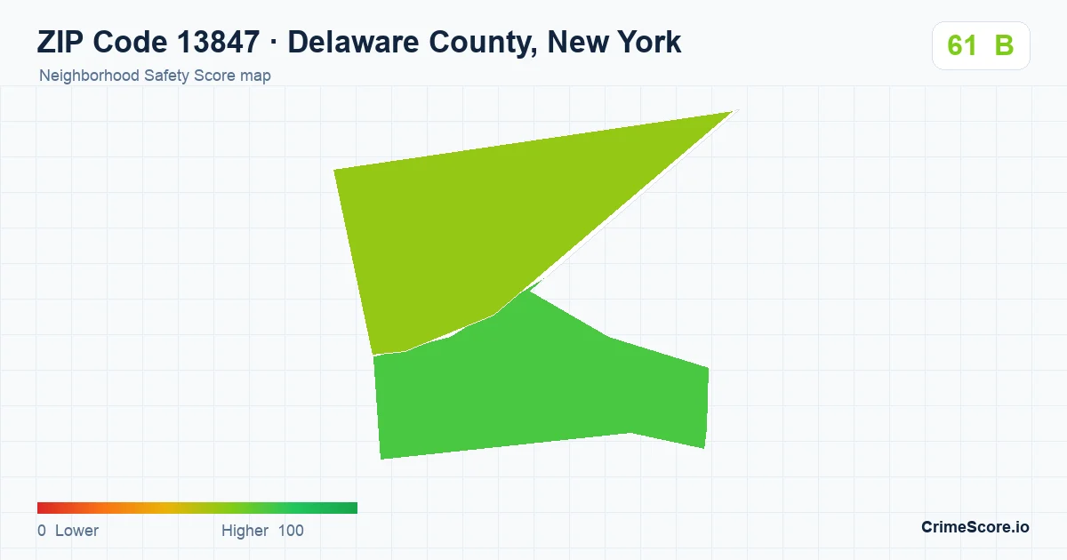 ZIP Code 13847 in Delaware County, New York neighborhood Safety Score map