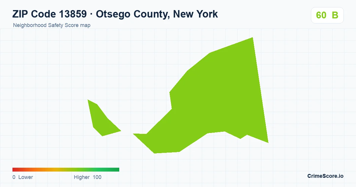 ZIP Code 13859 in Otsego County, New York neighborhood Safety Score map