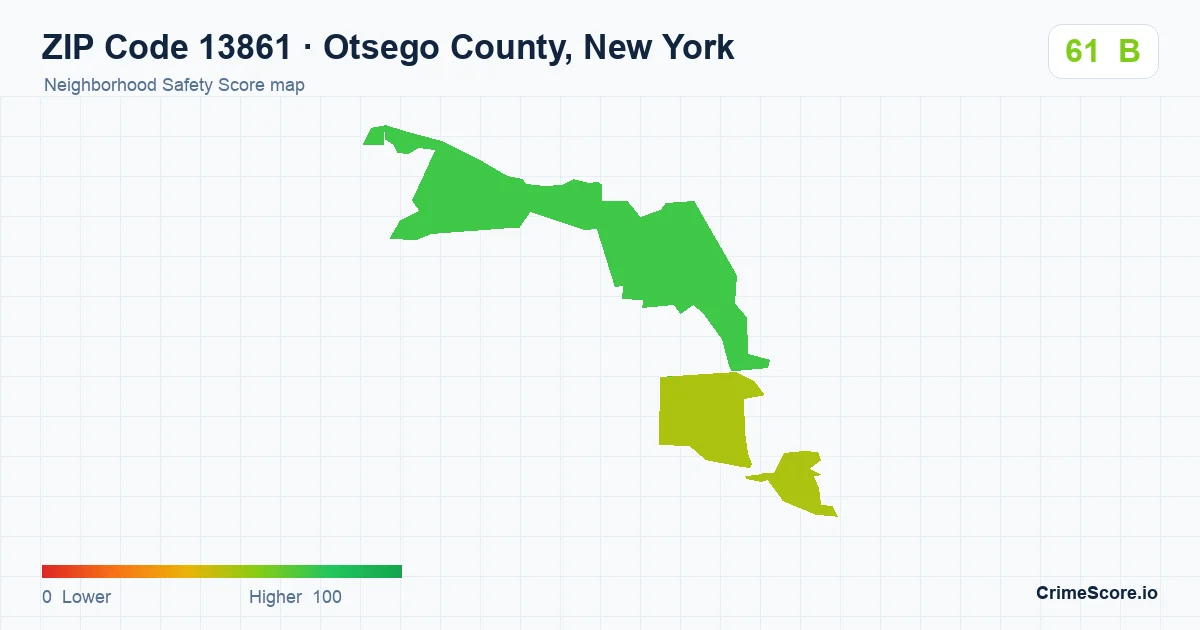 ZIP Code 13861 in Otsego County, New York neighborhood Safety Score map